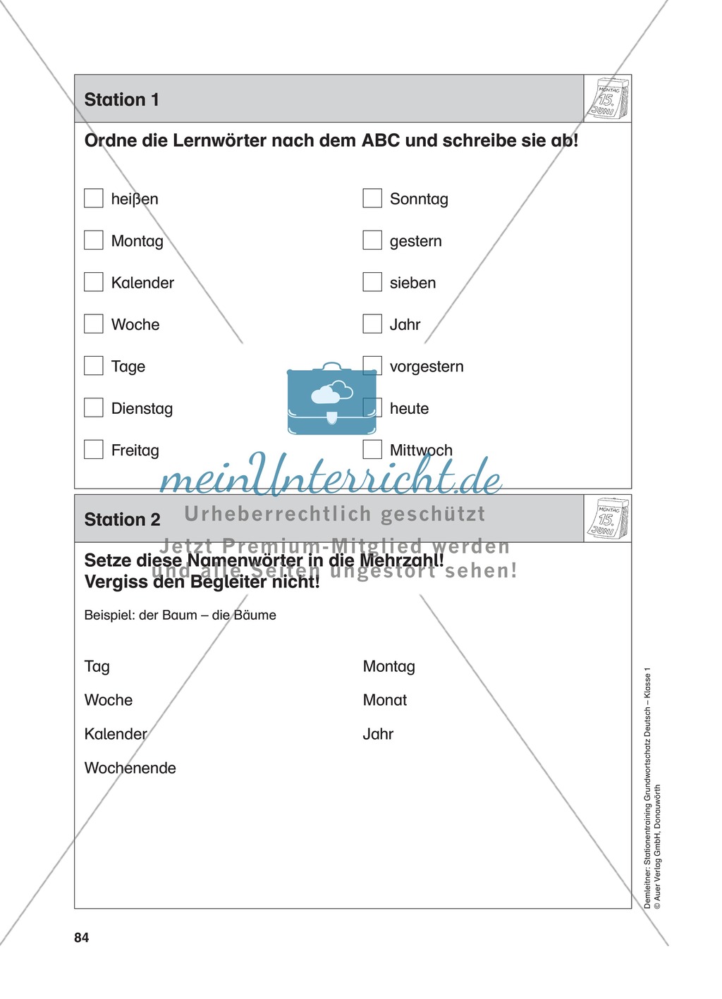 Stationentraining Kalender: Arbeitsblätter mit Lösungen, Diktat Preview 2