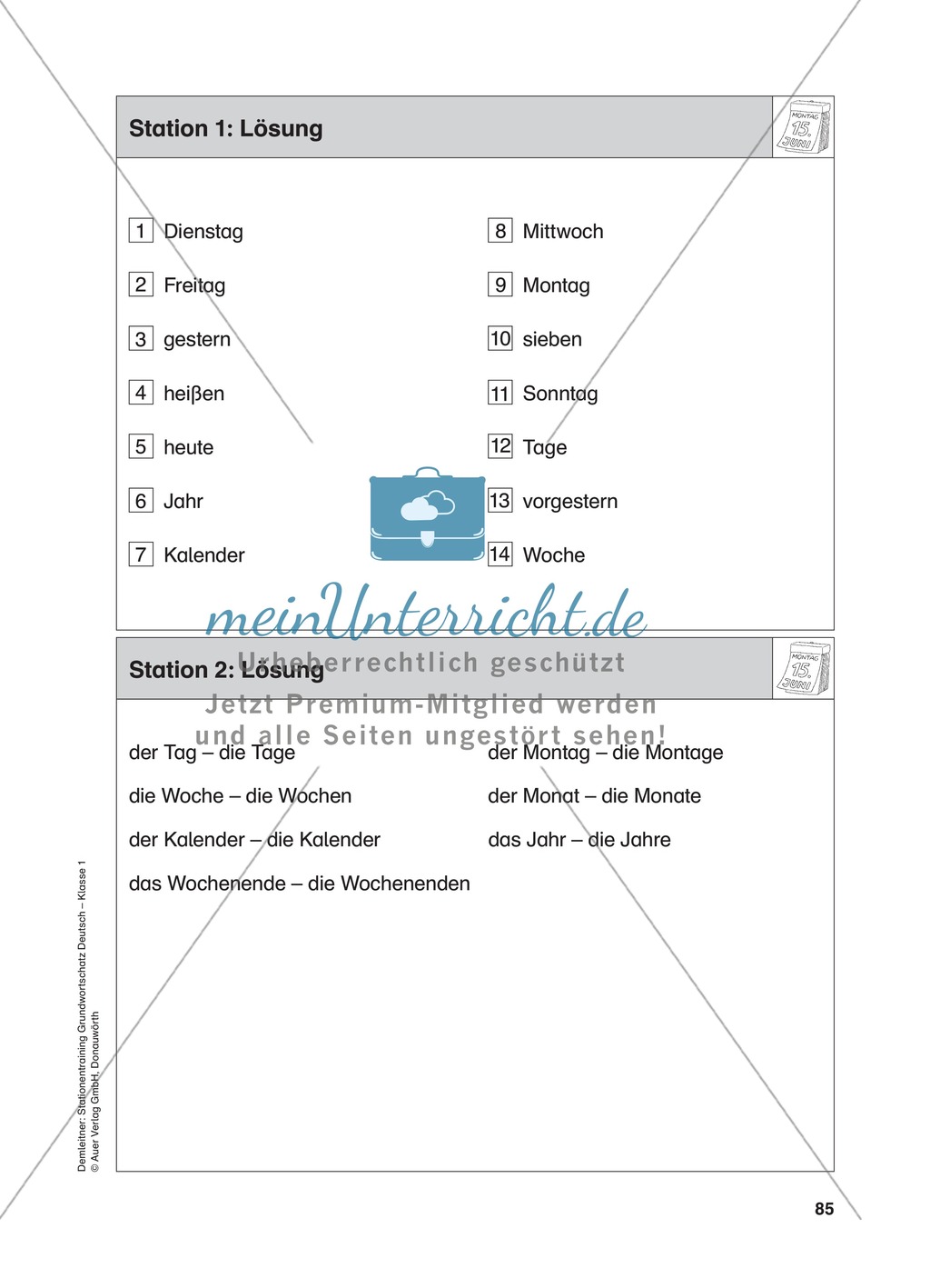 Stationentraining Kalender: Arbeitsblätter mit Lösungen, Diktat Preview 3