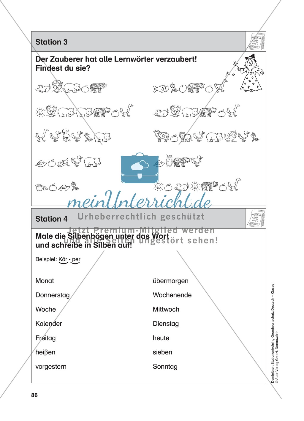 Stationentraining Kalender: Arbeitsblätter mit Lösungen, Diktat Preview 4