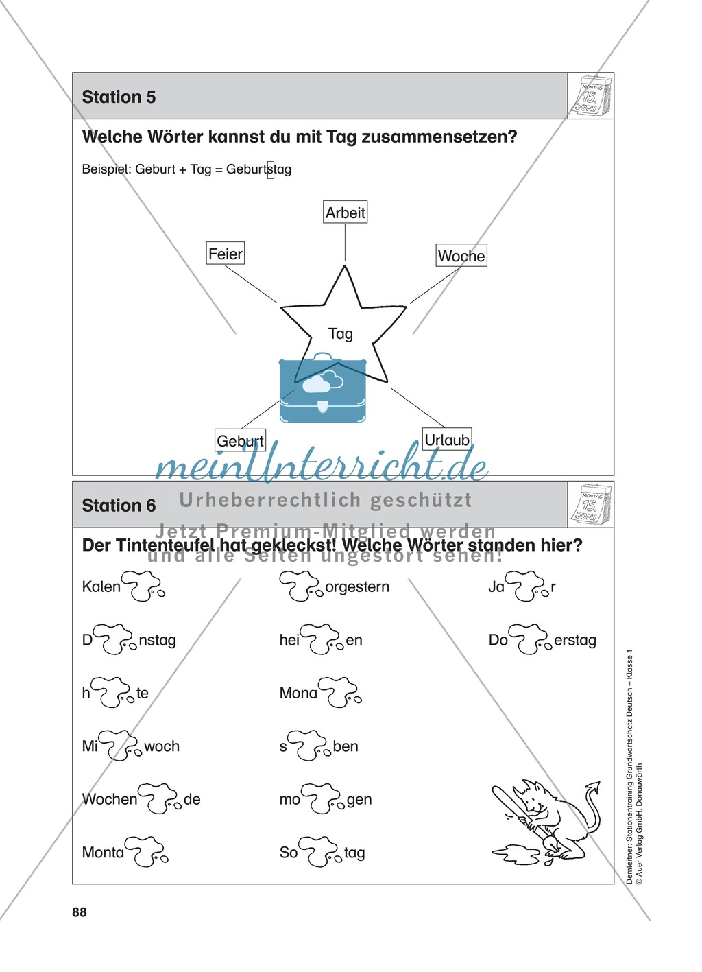 Stationentraining Kalender: Arbeitsblätter mit Lösungen, Diktat Preview 6
