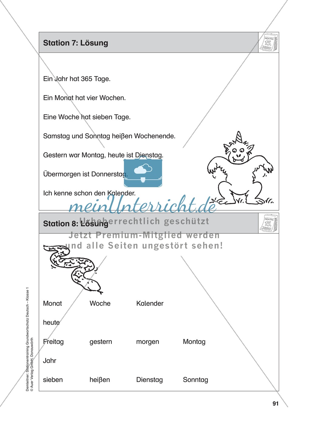 Stationentraining Kalender: Arbeitsblätter mit Lösungen, Diktat Preview 9