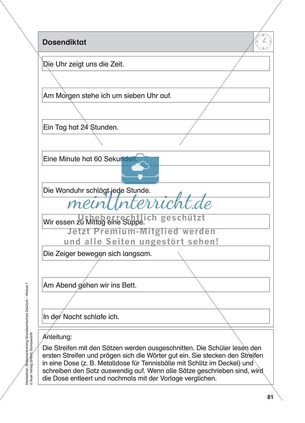 Stationentraining Uhr: Arbeitsblätter mit Lösungen, Diktat Preview 14