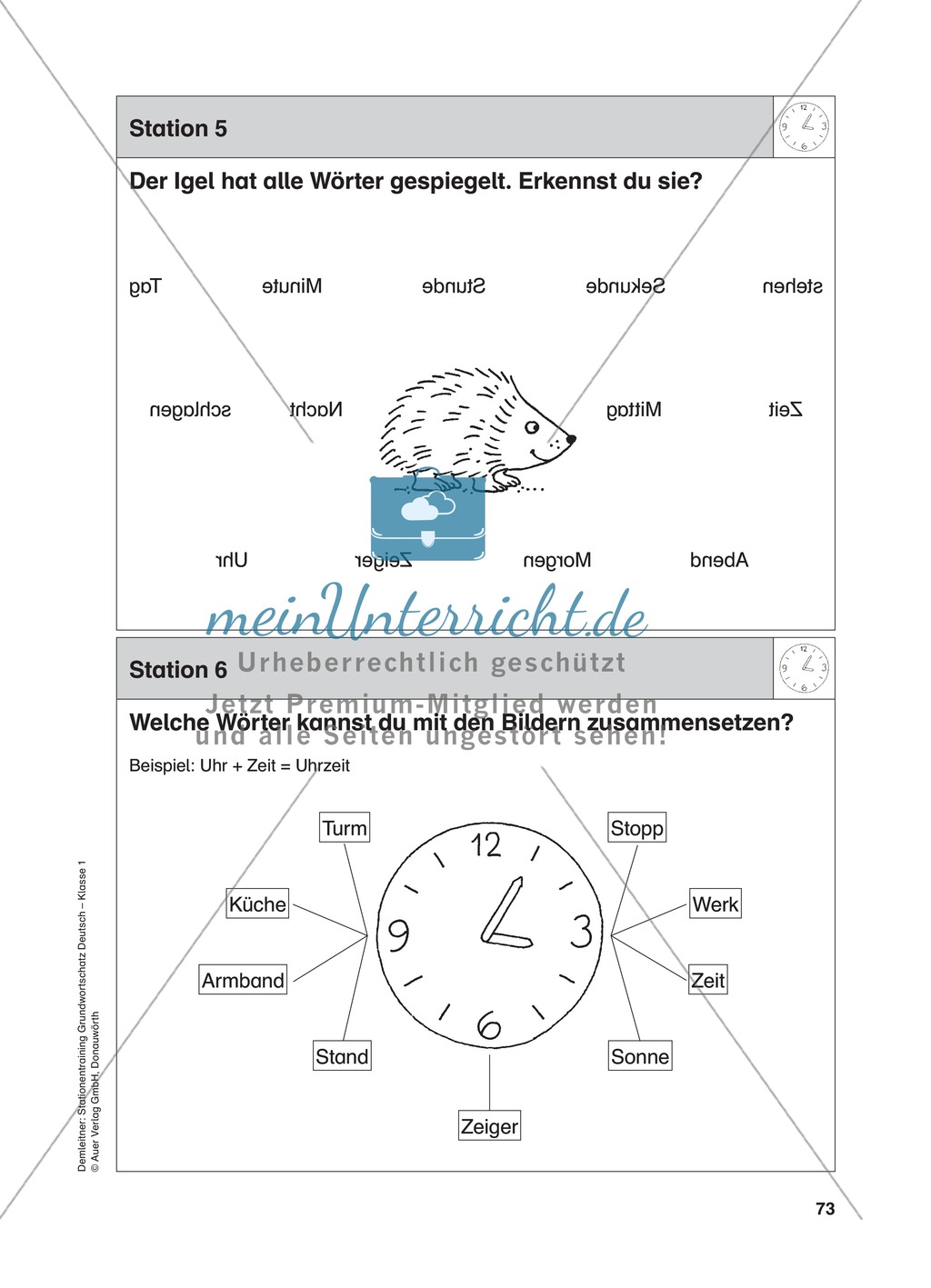 Stationentraining Uhr: Arbeitsblätter mit Lösungen, Diktat Preview 6