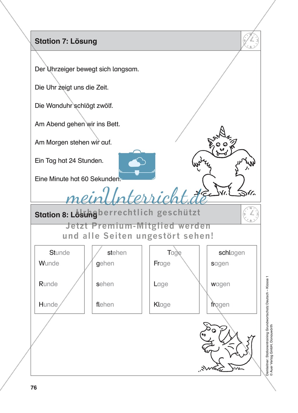 Stationentraining Uhr: Arbeitsblätter mit Lösungen, Diktat Preview 9