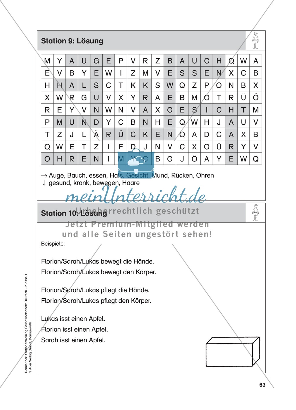 Stationentraining Körper: Arbeitsblätter mit Lösungen, Diktat Preview 11