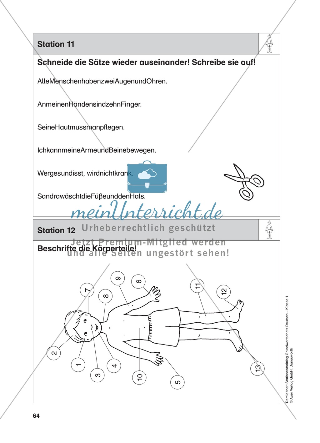 Stationentraining Körper: Arbeitsblätter mit Lösungen, Diktat Preview 12