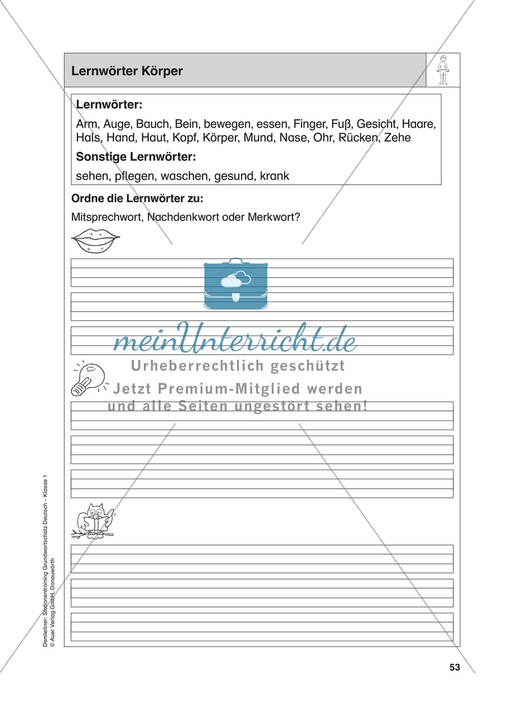 Stationentraining Körper: Arbeitsblätter mit Lösungen, Diktat Preview 1