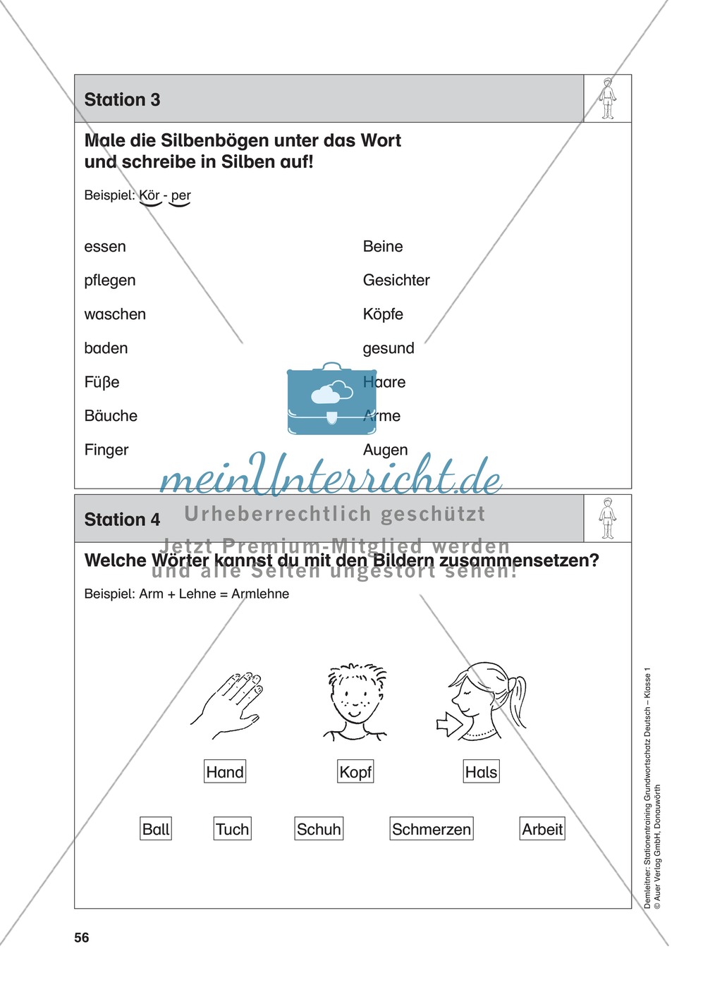 Stationentraining Körper: Arbeitsblätter mit Lösungen, Diktat Preview 4