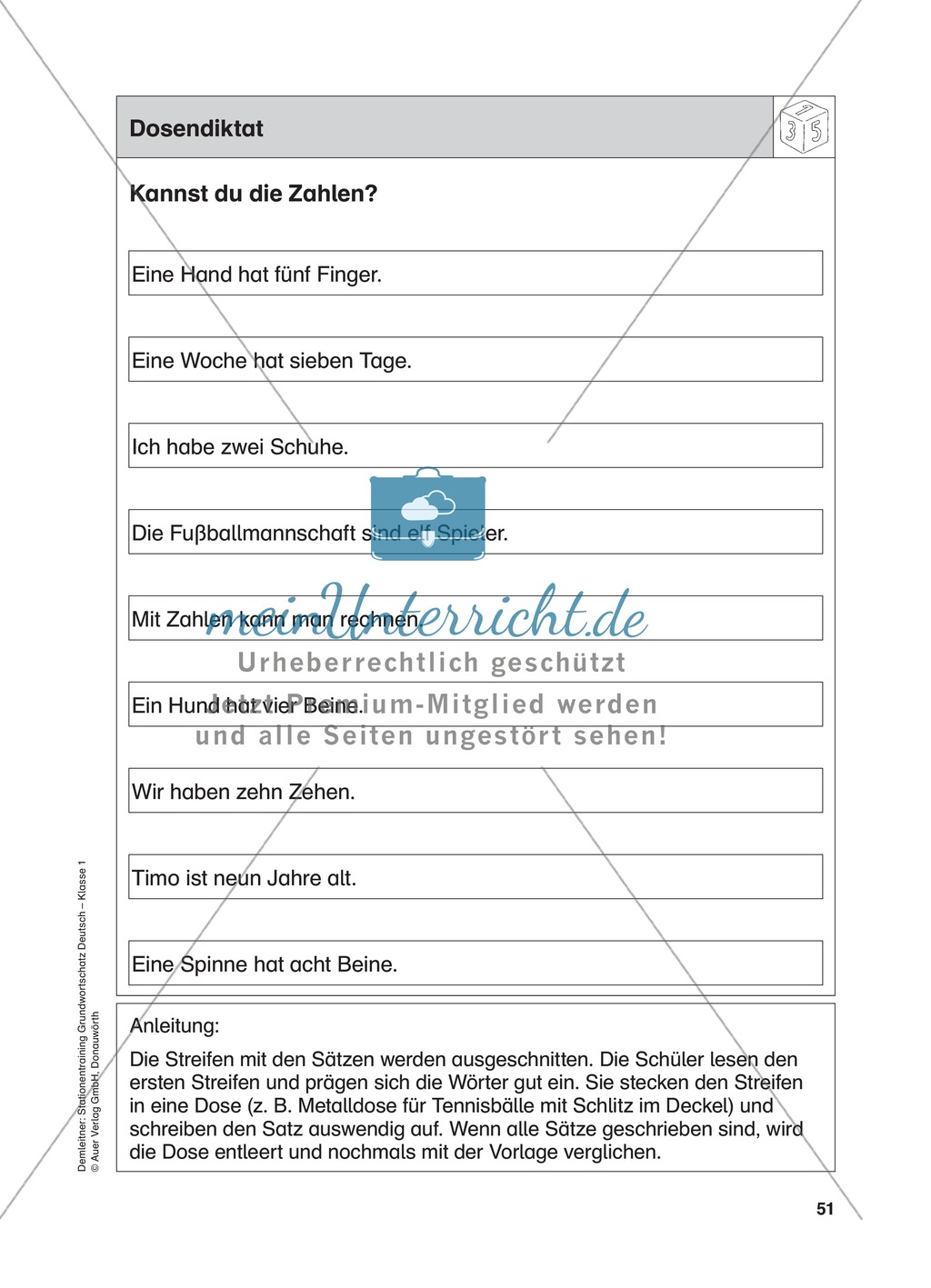 Stationentraining Zahlen: Arbeitsblätter mit Lösungen, Diktat Preview 14