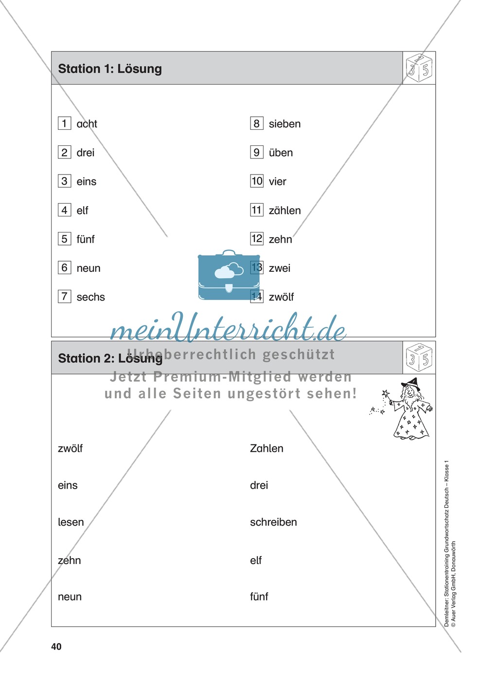 Stationentraining Zahlen: Arbeitsblätter mit Lösungen, Diktat Preview 3