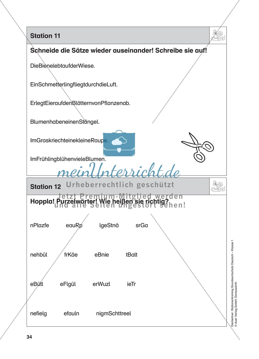 Stationentraining Wiese: Arbeitsblätter mit Lösungen, Diktat Preview 12