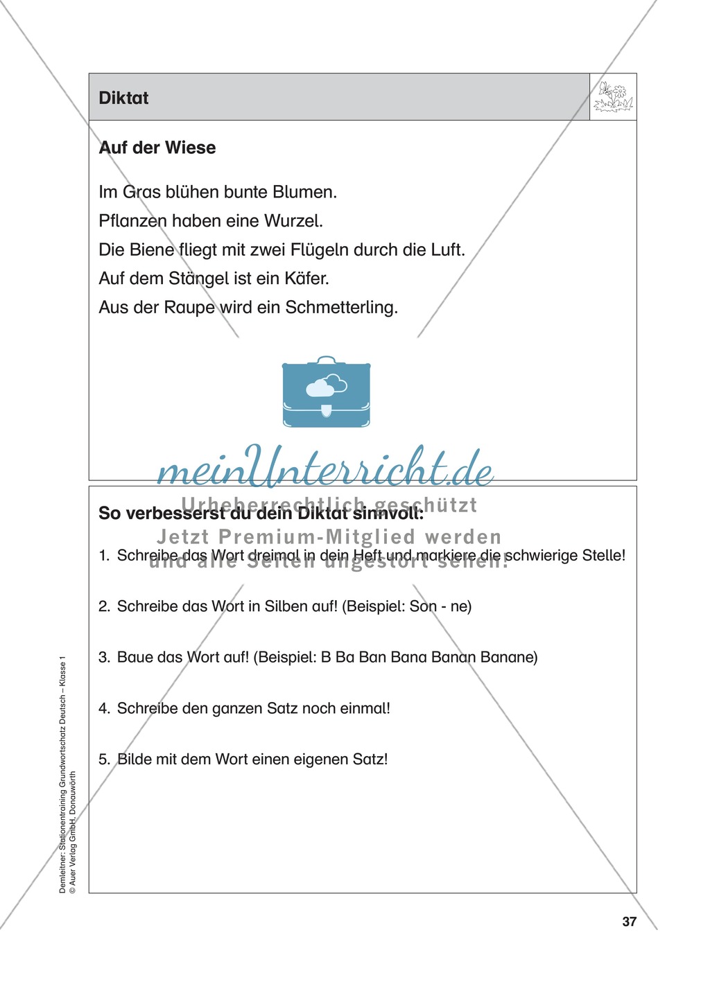 Stationentraining Wiese: Arbeitsblätter mit Lösungen, Diktat Preview 15