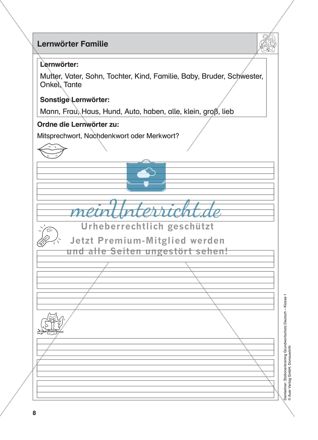 Stationentraining Familie: Arbeitsblätter mit Lösungen, Diktat Preview 1