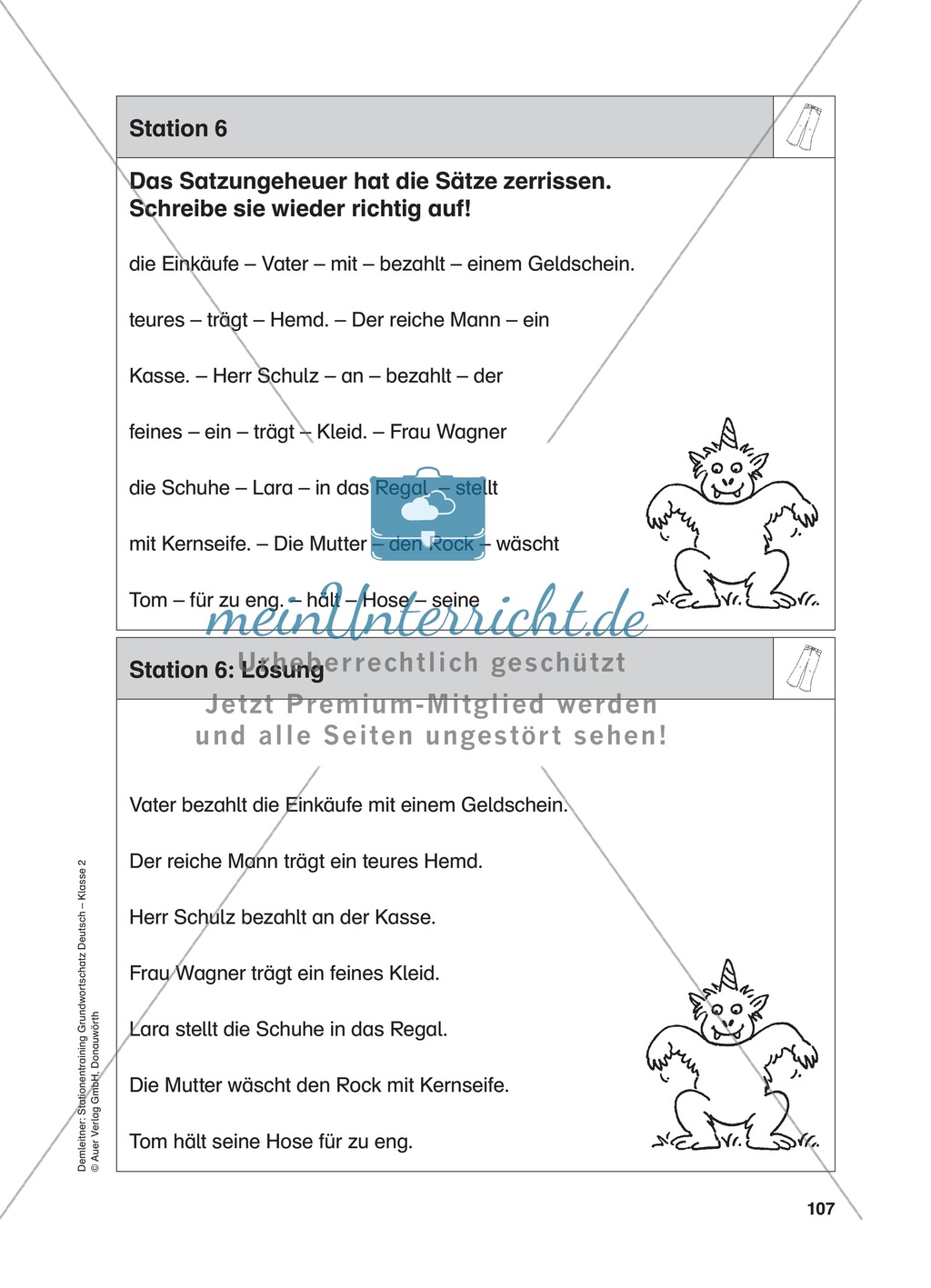 Stationentraining Kleidung: Arbeitsblätter mit Lösungen, Diktat Preview 7