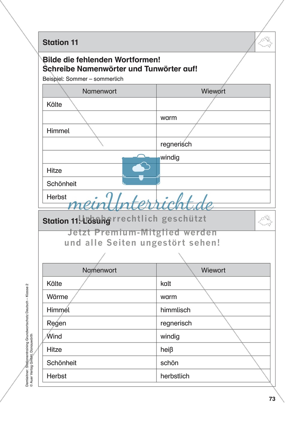 Stationentraining zum Wetter: Arbeitsblätter mit Lösungen, Diktat Preview 12