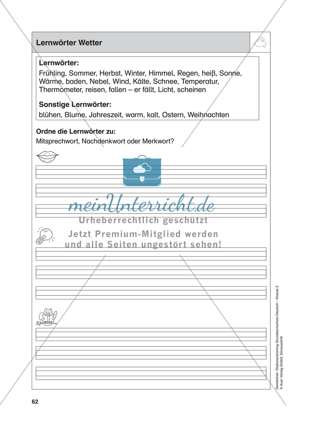 Stationentraining zum Wetter: Arbeitsblätter mit Lösungen, Diktat Preview 1