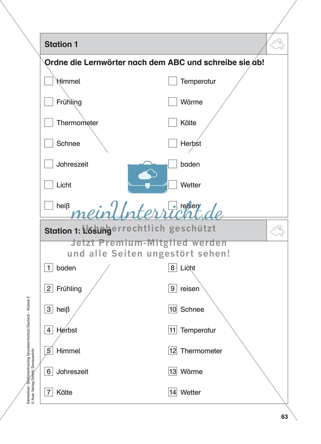 Stationentraining zum Wetter: Arbeitsblätter mit Lösungen, Diktat Preview 2