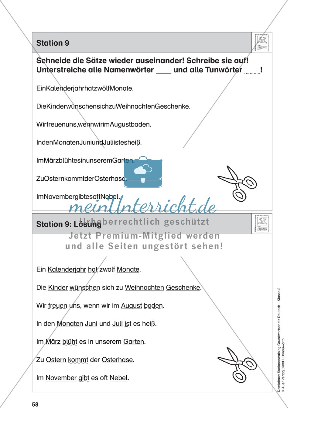 Stationentraining Jahr: Arbeitsblätter mit Lösungen, Diktat Preview 10