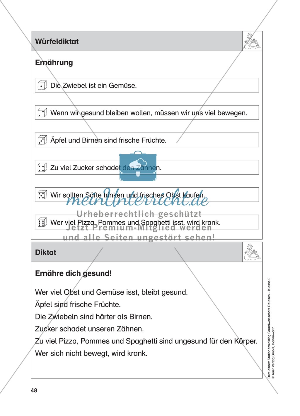 Stationentraining Ernährung: Arbeitsblätter mit Lösungen, Diktat Preview 13