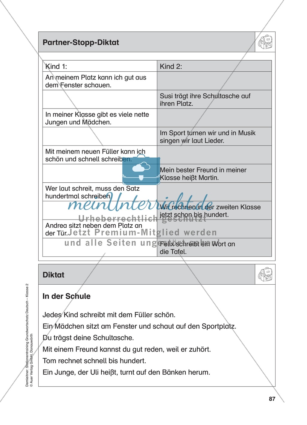 Grundwortschatz Deutsch Schreiben: Schule - Partner-Stopp-Diktat Preview 1