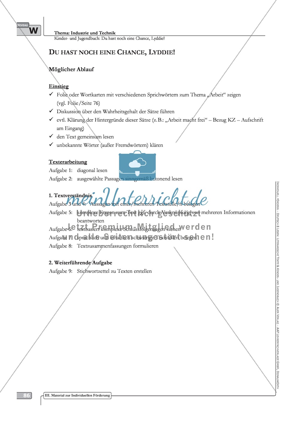 Kinder- und Jugendbuchtexte: "Thema Industrie und Technik - hohes Niveau" Ablauf + Arbeitsmaterial + Test Preview 1
