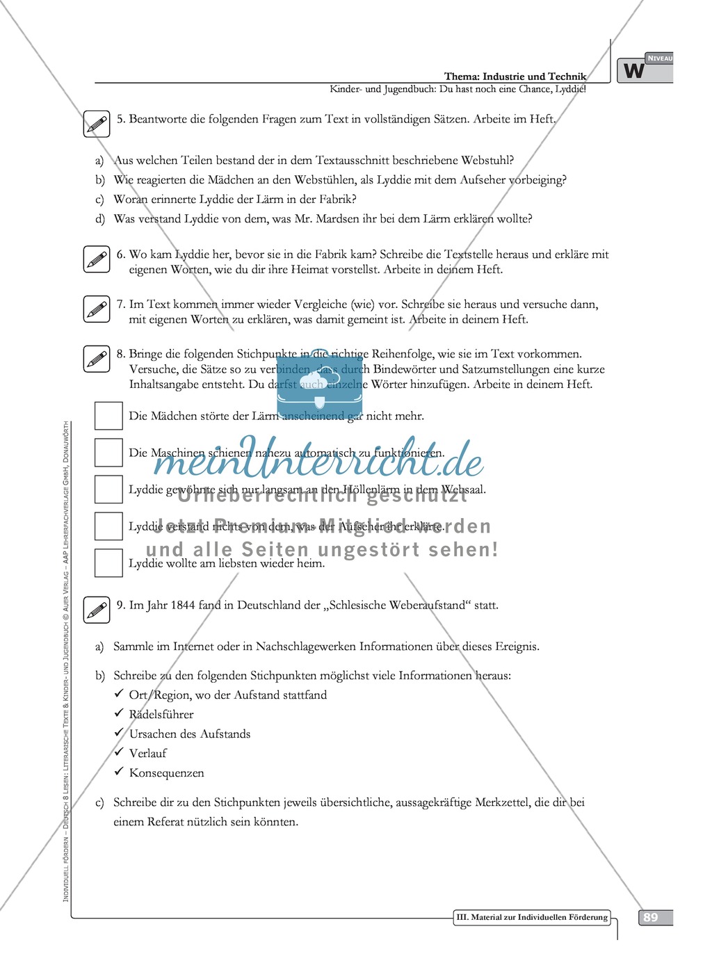 Kinder- und Jugendbuchtexte: "Thema Industrie und Technik - hohes Niveau" Ablauf + Arbeitsmaterial + Test Preview 4