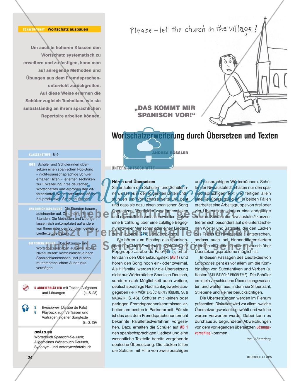 Wortschatzerweiterung durch Übersetzen und Texten Preview 1