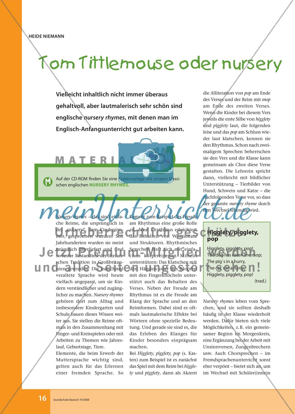 Tom Tittlemouse oder nursery rhymes im Klassenzimmer Preview 1