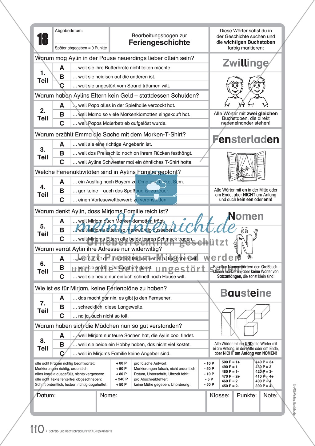 Die Feriengeschichte: Text und Bearbeitungsbogen Preview 5
