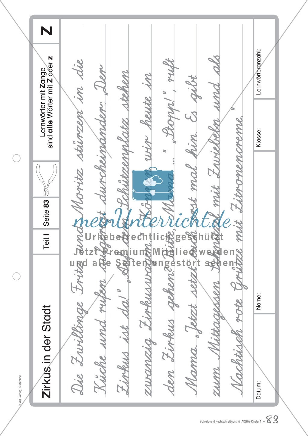 Lernwörter mit "Z": Text und Arbeitsblatt Preview 1