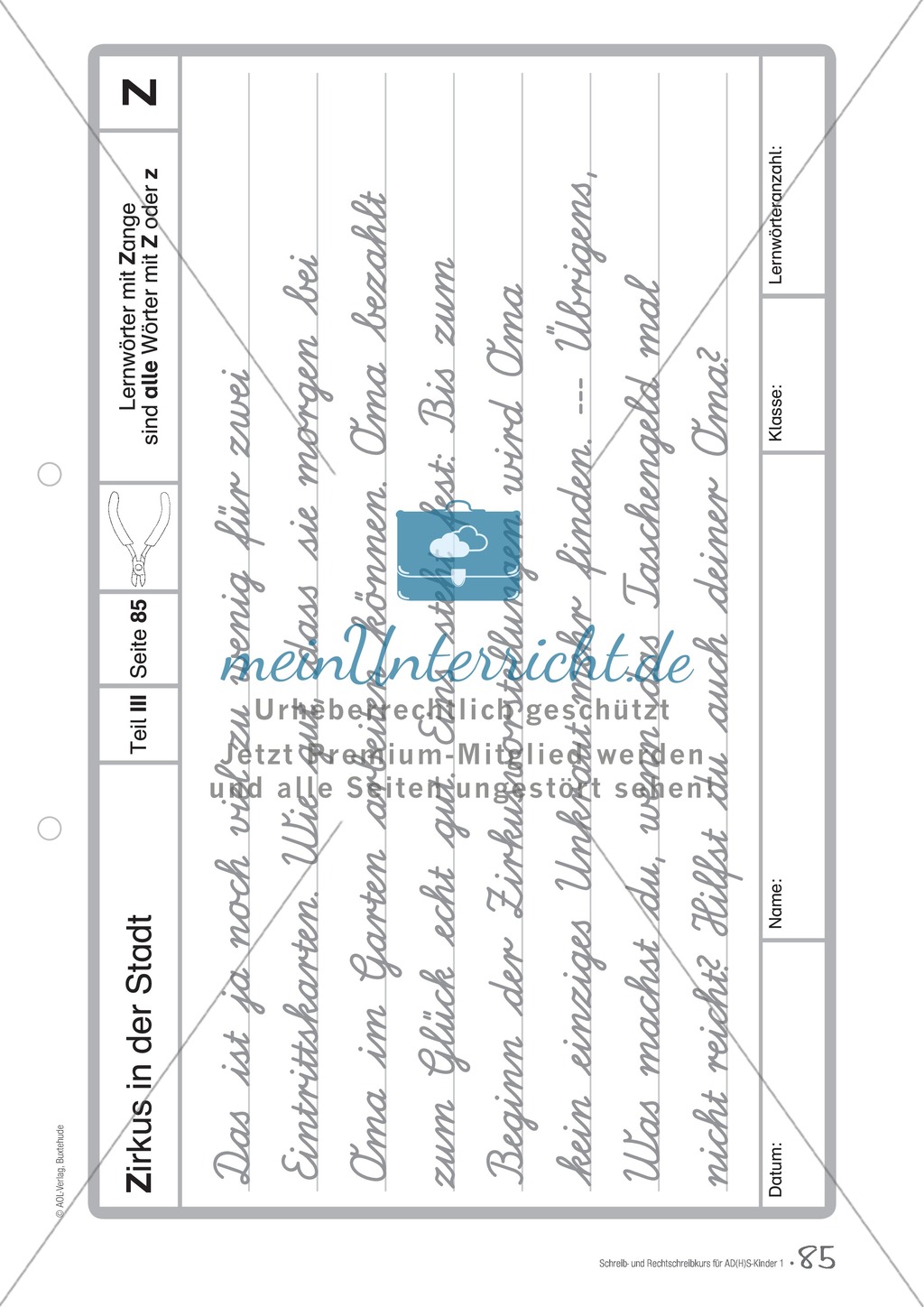 Lernwörter mit "Z": Text und Arbeitsblatt Preview 3