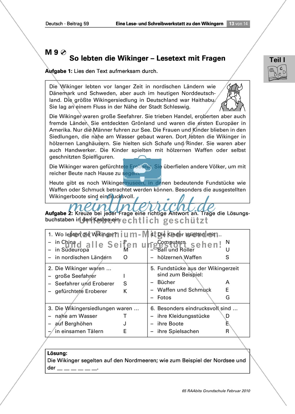 Lesetext Und Aufgaben So Lebten Die Wikinger Meinunterricht
