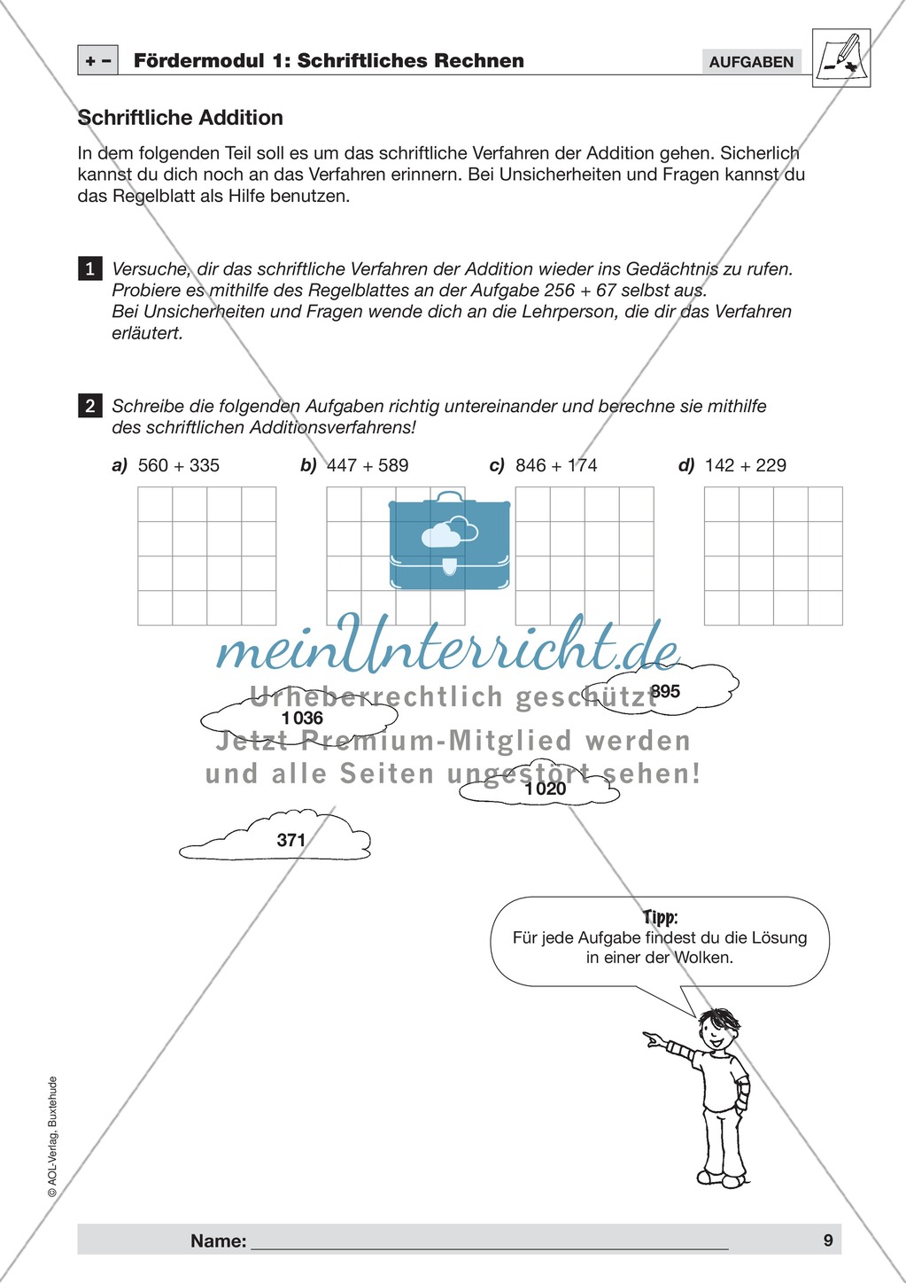 Schriftliches Rechnen Fördermodul 1 (Addition): Übungen + Lösungen Preview 1