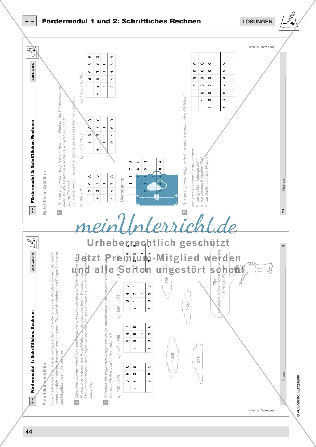 Schriftliches Rechnen Fördermodul 1 (Addition): Übungen + Lösungen Preview 2