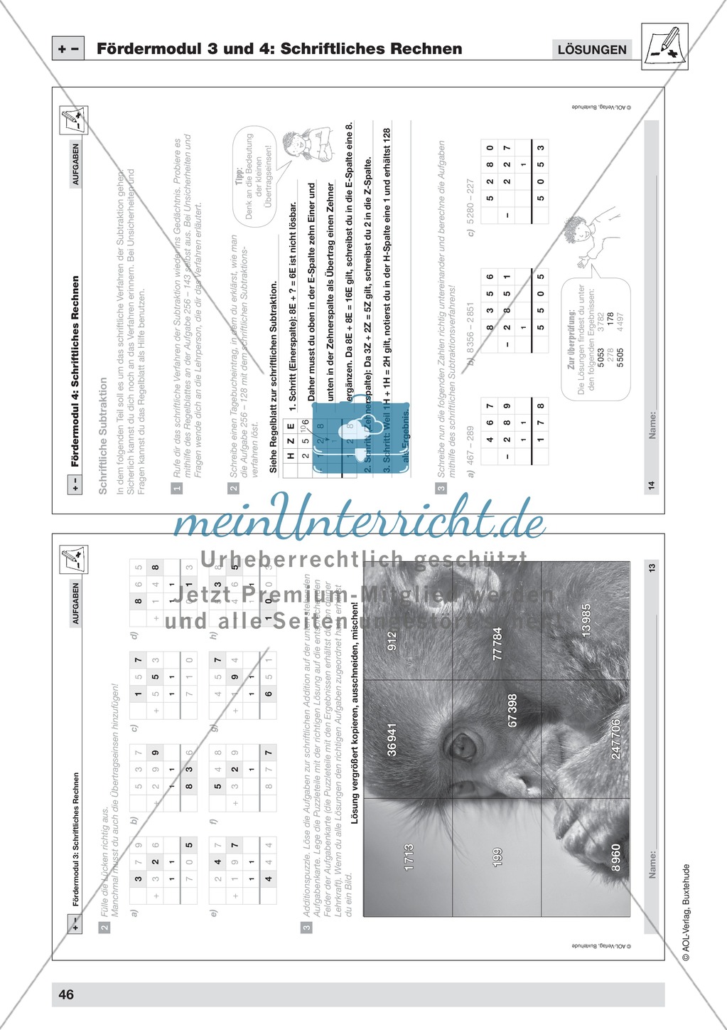 Schriftliches Rechnen Fördermodul 3 (Addition): Übungen + Lösungen Preview 4