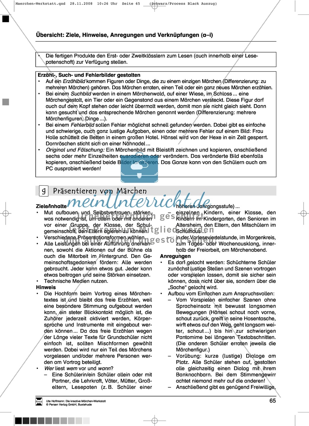 Präsentieren von Märchen: Ziele und Anregungen, Arbeitsblätter Preview 1