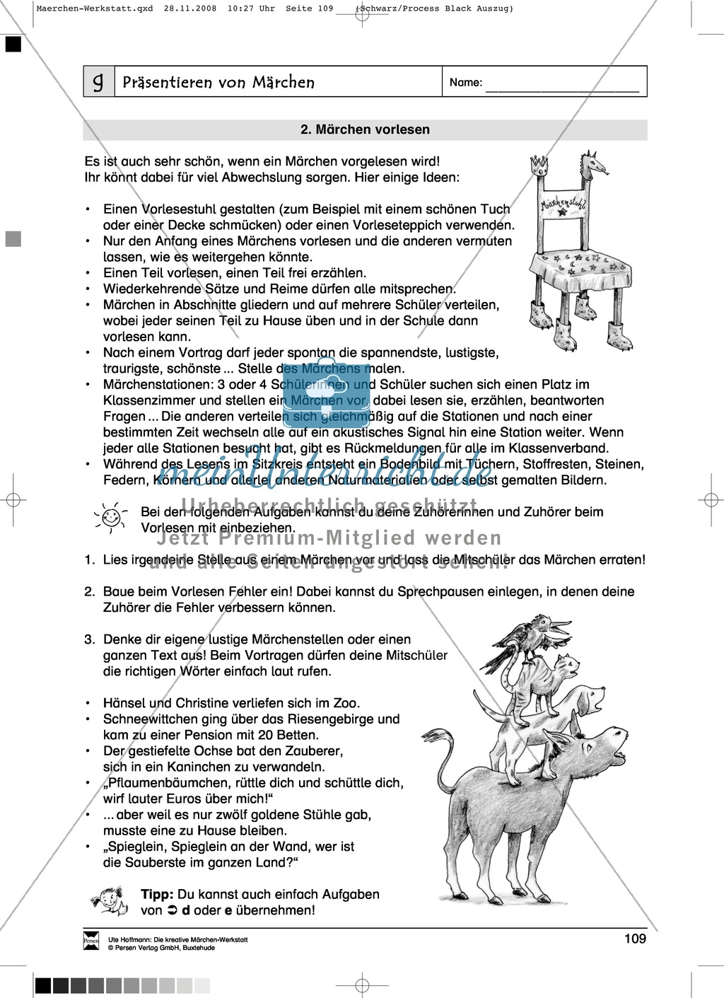 Präsentieren von Märchen: Ziele und Anregungen, Arbeitsblätter Preview 4