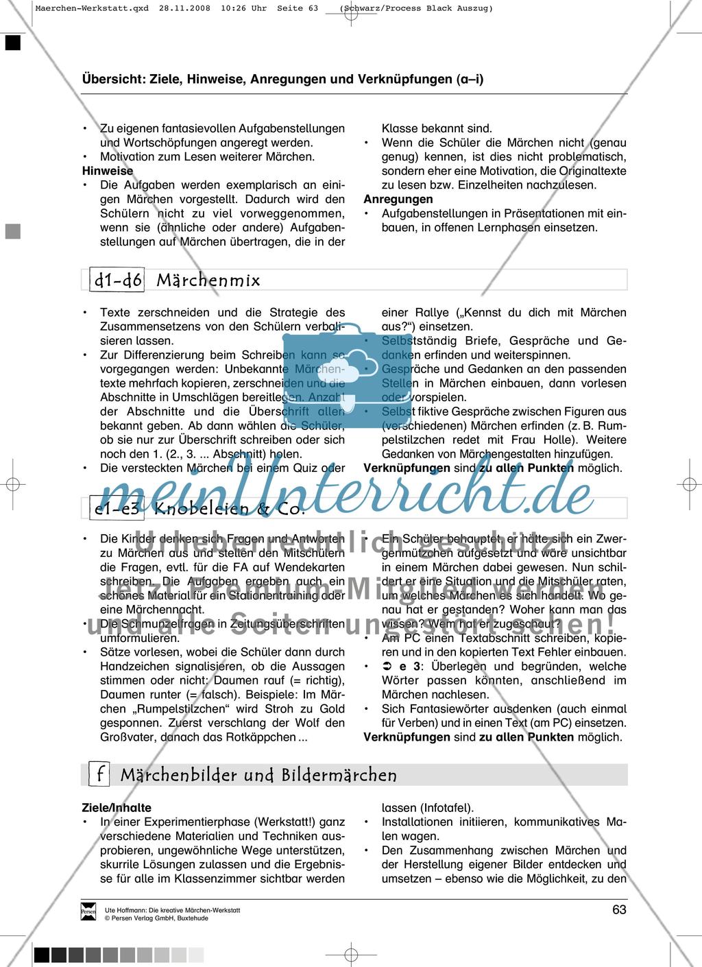 Märchenbilder und Bildermärchen: Ziele und Anregungen, Arbeitsblätter Preview 1