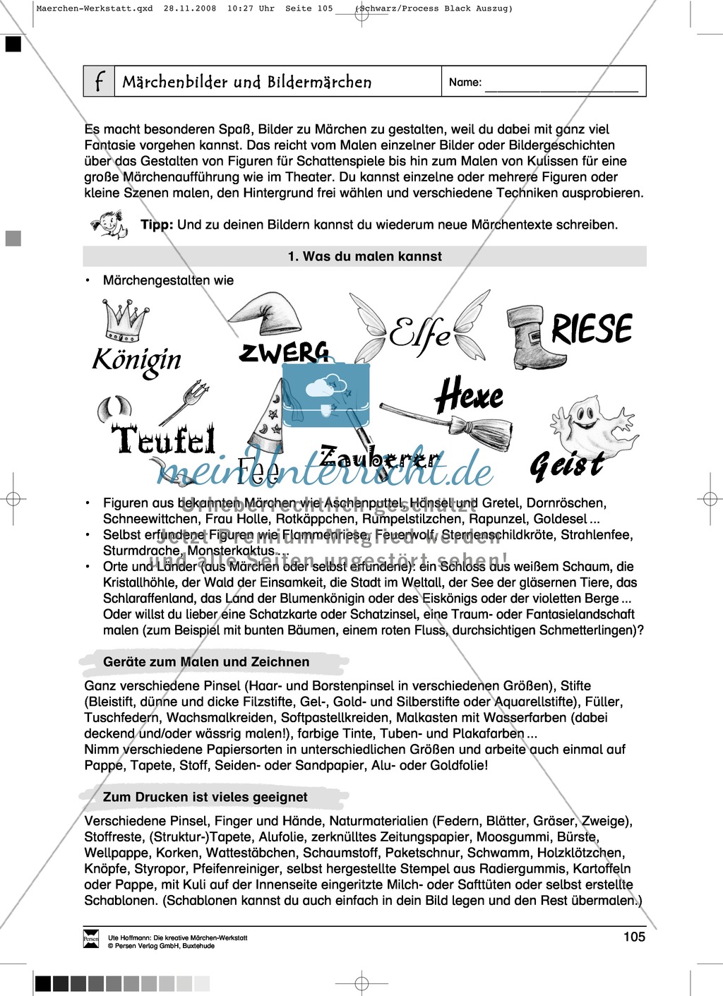 Märchenbilder und Bildermärchen: Ziele und Anregungen, Arbeitsblätter Preview 4