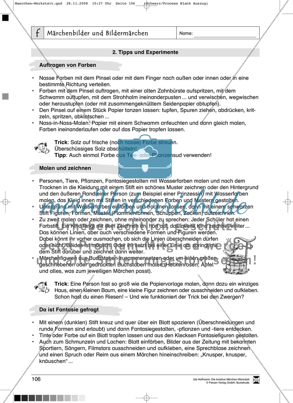 Märchenbilder und Bildermärchen: Ziele und Anregungen, Arbeitsblätter Preview 5