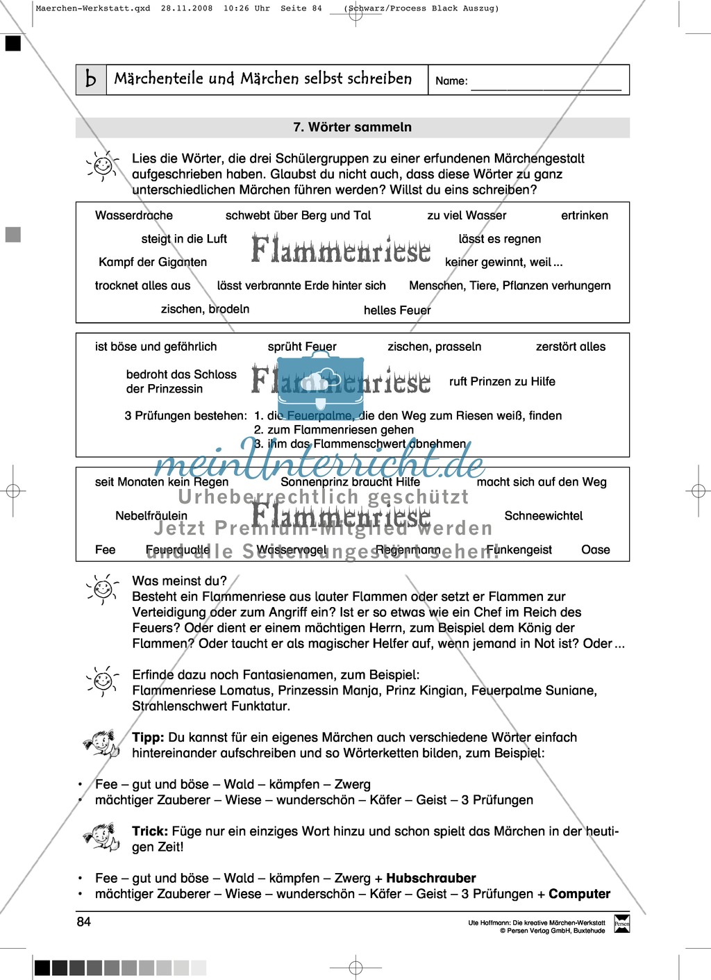 Märchenteile und Märchen selbst schreiben: Ziele und Anregungen, Arbeitsblätter Preview 16