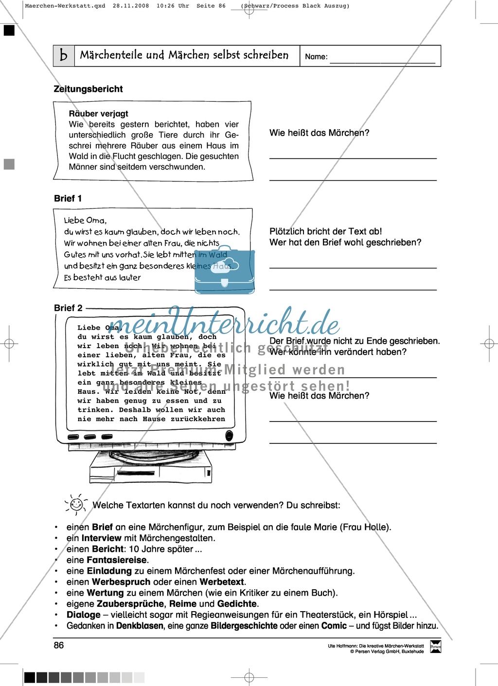 Märchenteile und Märchen selbst schreiben: Ziele und Anregungen, Arbeitsblätter Preview 18