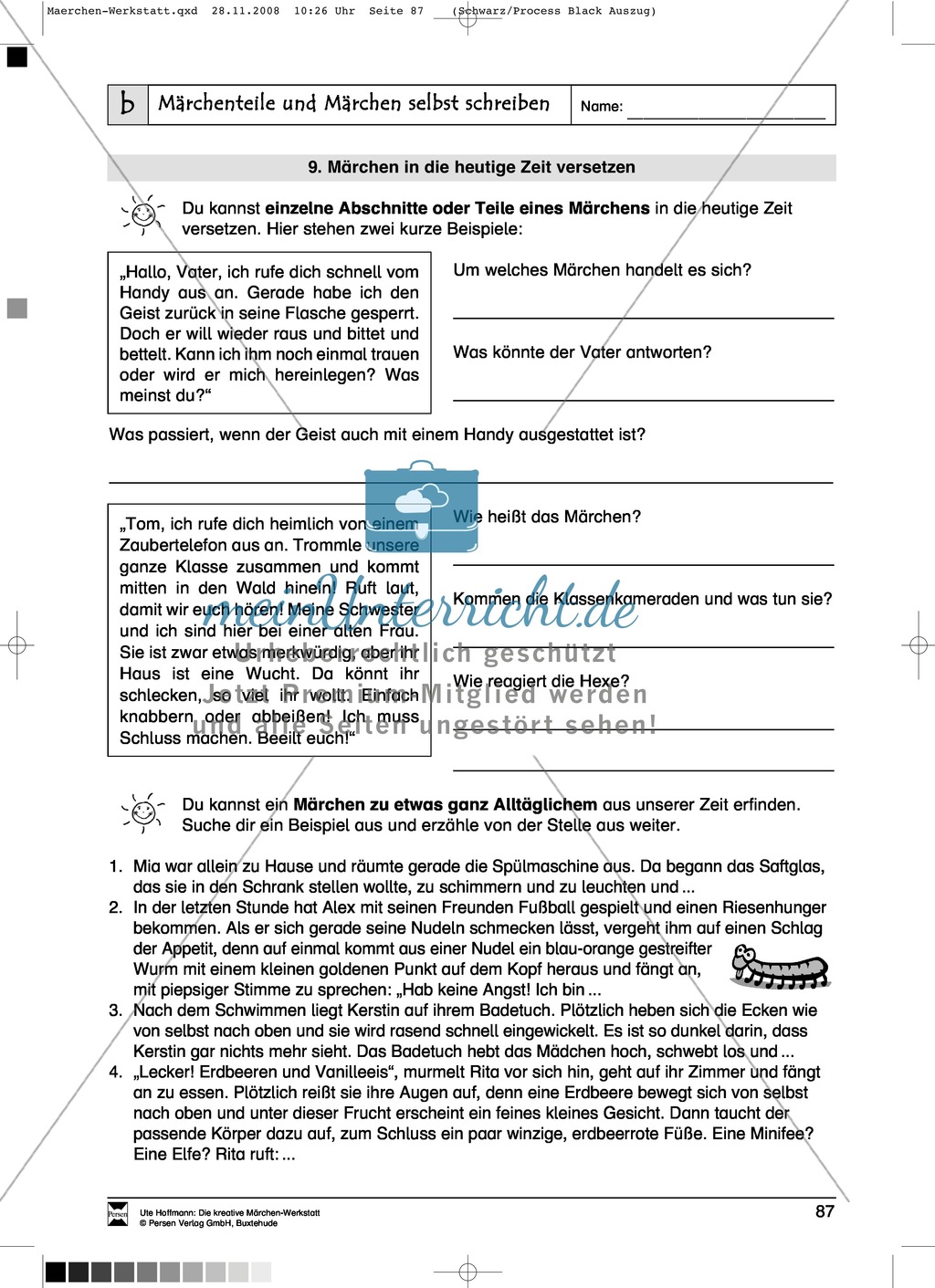 Märchenteile und Märchen selbst schreiben: Ziele und Anregungen, Arbeitsblätter Preview 19