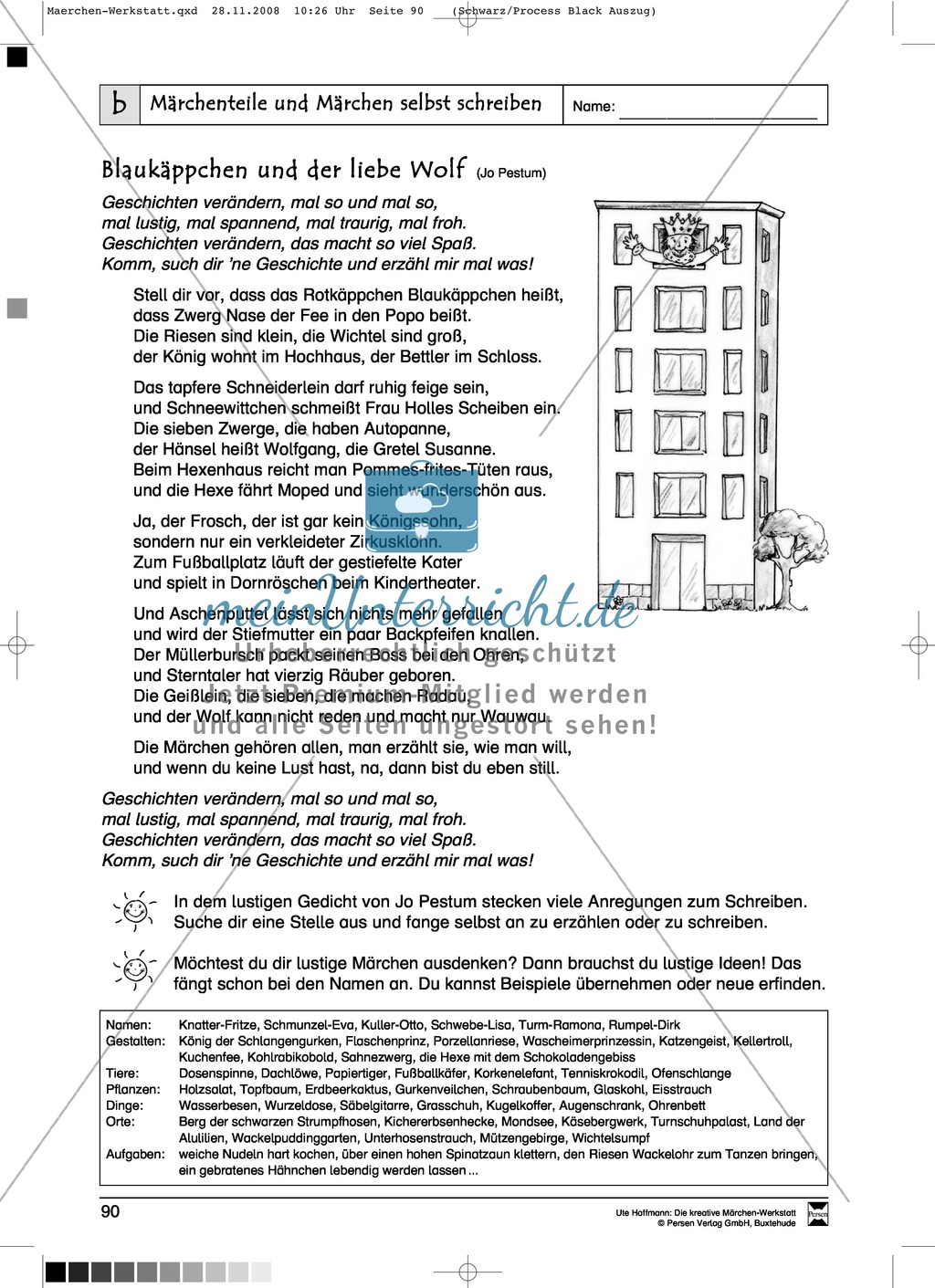 Märchenteile und Märchen selbst schreiben: Ziele und Anregungen, Arbeitsblätter Preview 22
