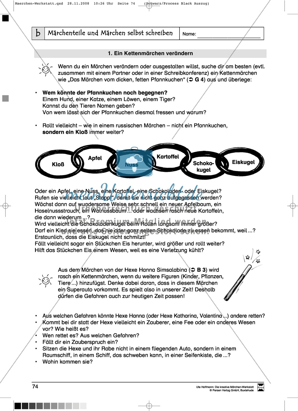 Märchenteile und Märchen selbst schreiben: Ziele und Anregungen, Arbeitsblätter Preview 6