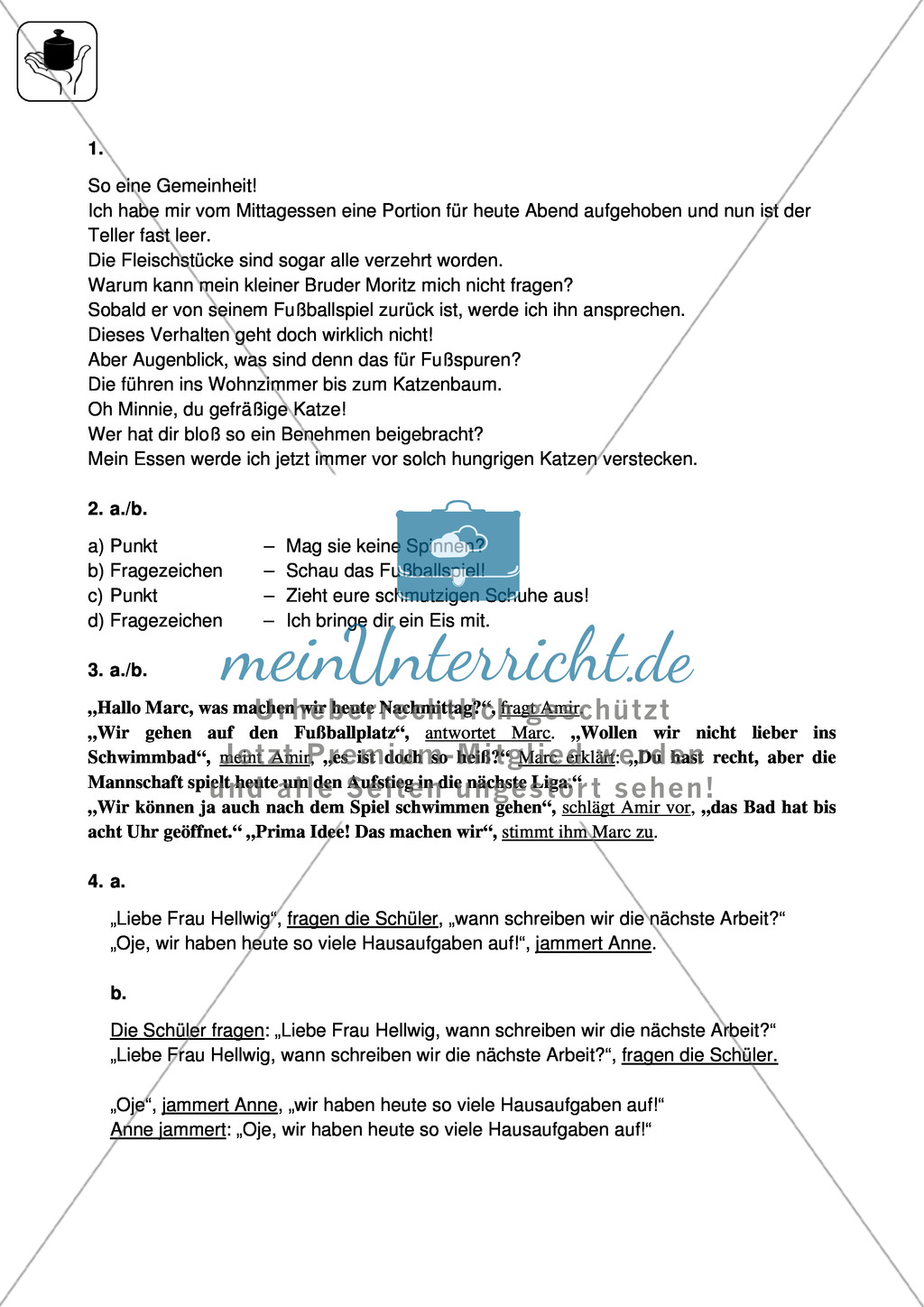 Satzzeichen, Redebegleitsätze: Klassenarbeit und Lösung Preview 3