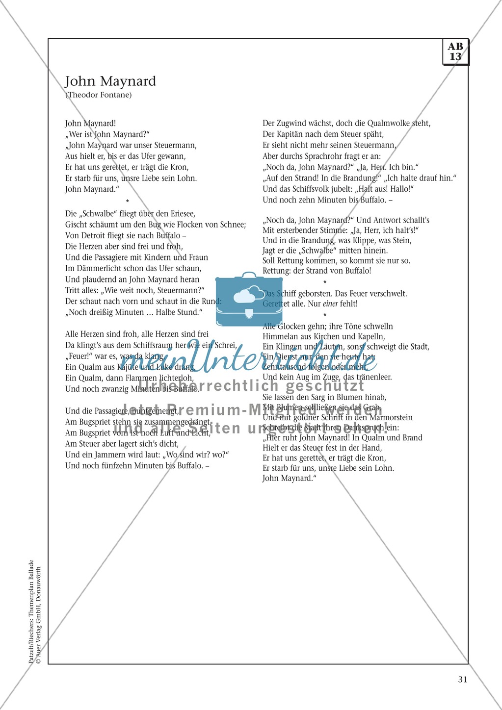 Fontanes "John Maynard": Balladentext und Aufgaben Preview 1