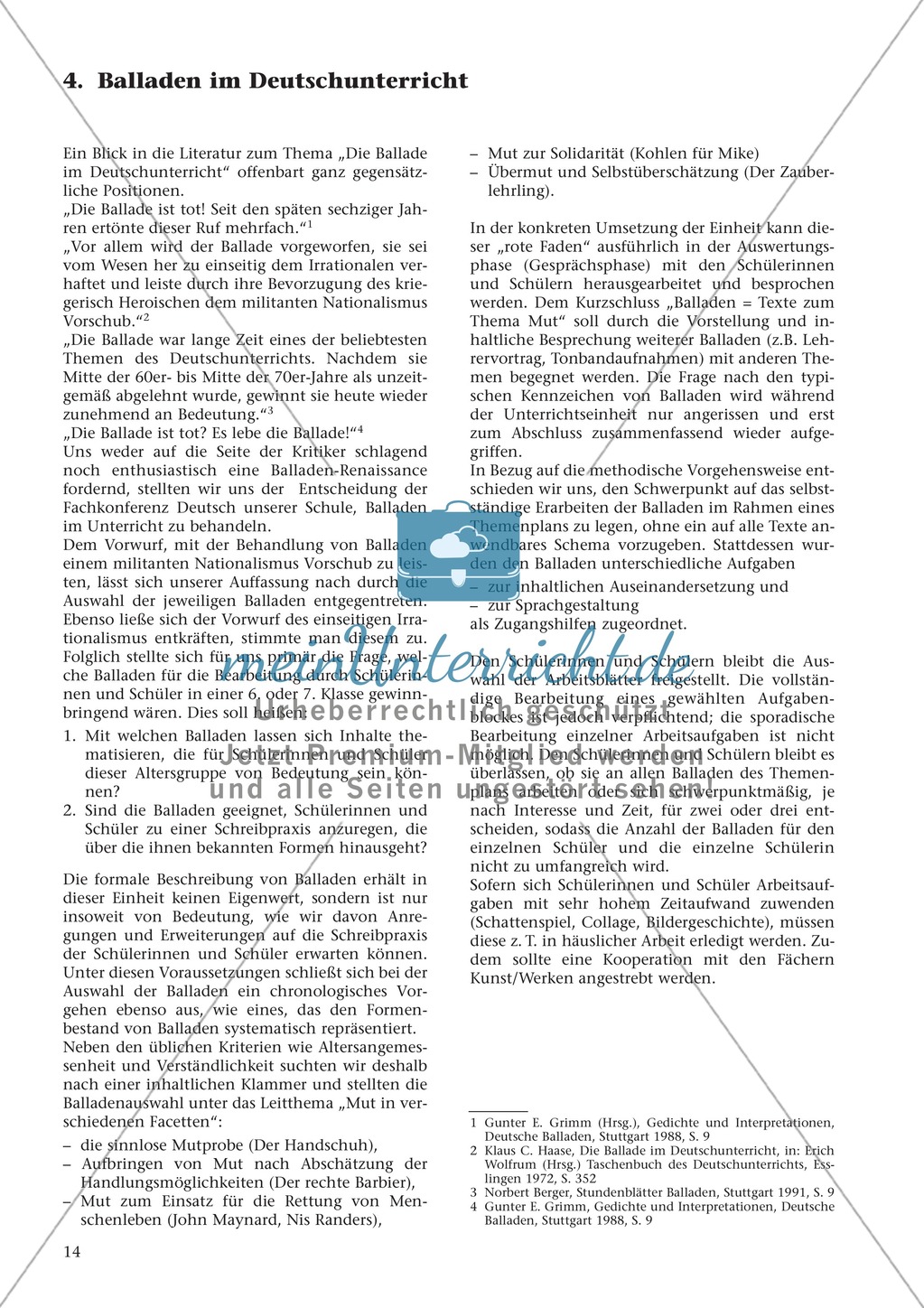 Balladen im Deutschunterricht: Themenplan inkl. Material (komplett) Preview 1