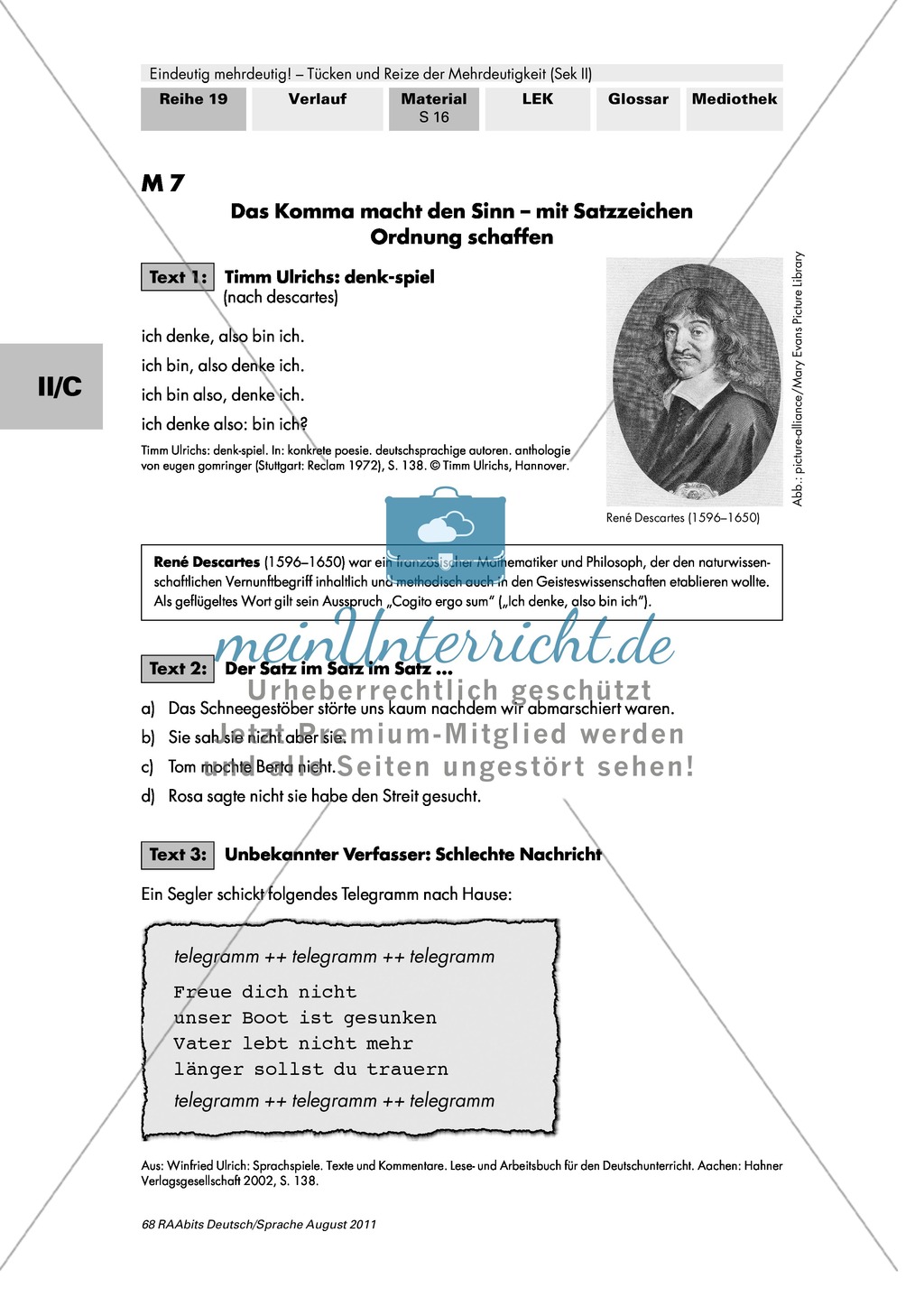 Das Komma macht den Sinn - Satzzeichen verwenden: Aufgaben + Erläuterung + Erwartungshorizont: Material einzeln Preview 1