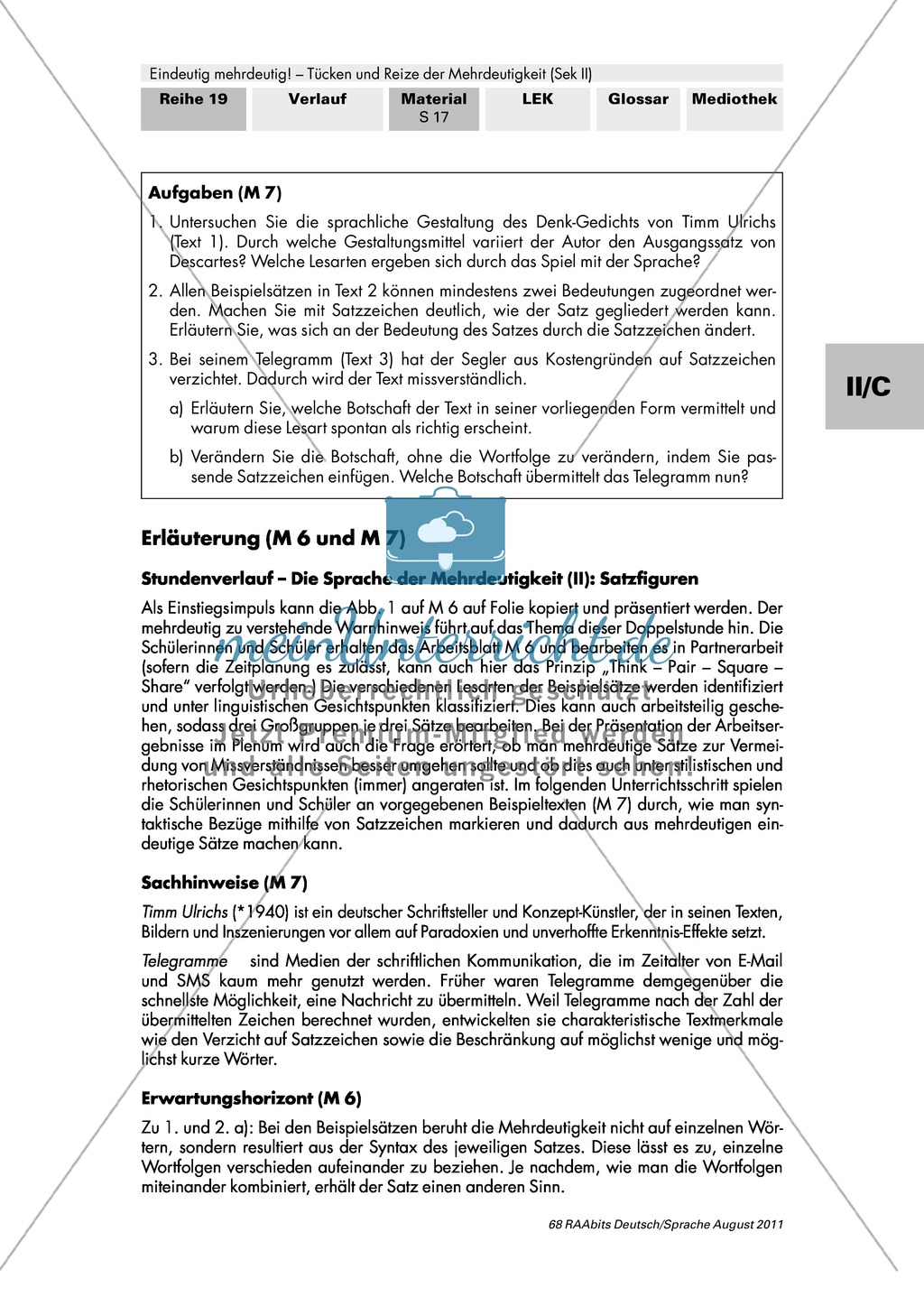 Satzverwirrung und Wortsalat - Mehrdeutige Sätze: Aufgaben + Erläuterung + Erwartungshorizont: Material einzeln Preview 2